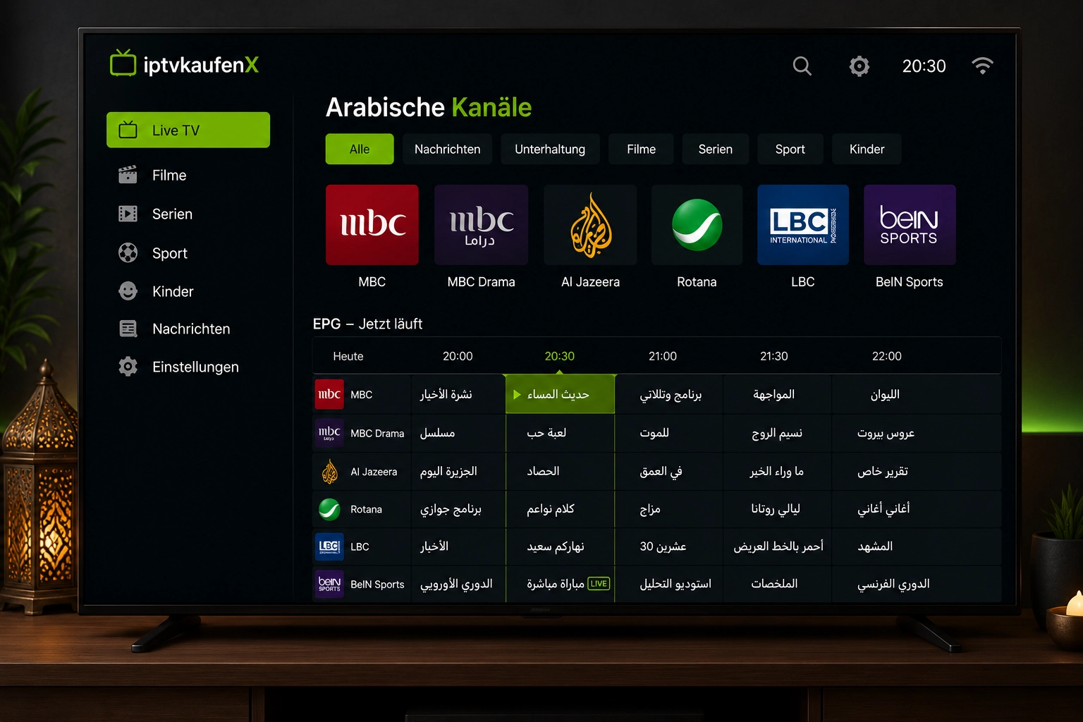 Arabische Sender nach Region und Kategorie in Favoriten und EPG organisieren